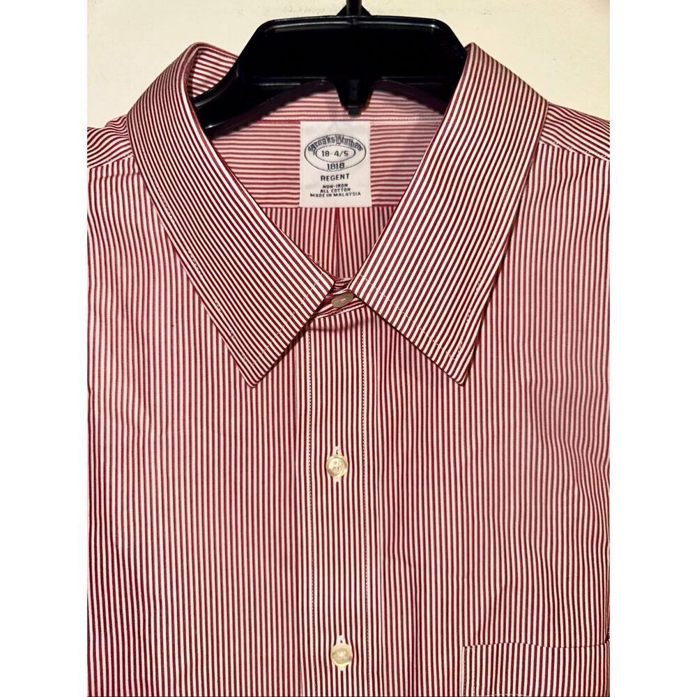 BROOKS BROTHERS 1818 MENS LONG SLEEVE red white STRIPED DRESS SHIRT Sz 18 4-5 XX